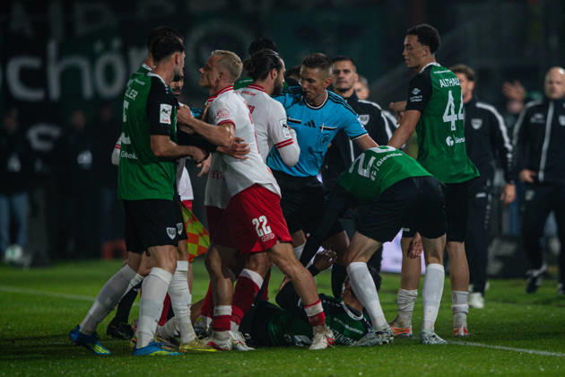 October 9, 2026, 3rd Division, Matchday 8, SC Preußen Münster vs. Rot-Weiss Essen at the LVM Preußenstadion; Fan groups from Münster and Essen IMPORTANT NOTICE: In accordance with DFB and DFL regulations, it is prohibited to use or allow the use of photographs taken in the stadium and or during the game in the form of sequential images and or video-like photo series Copyright: xJordyxFourgonx