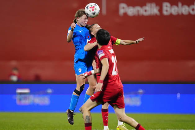 Turkiye v Slovenia - FIFA Women™s World Cup 2027 European Qualifiers Play-offs Round 1: First Leg ISTANBUL, TURKEY - OCTOBER 9: Naja Mihelic of Slovenia heads the ball during the FIFA Women s World Cup 2027 European Qualifiers Play-offs Round 1 First Leg between Turkiye and Slovenia at Pendik Stadyumu on October 9, 2026 in Istanbul, Turkey. Istanbul Pendik Stadyumu Turkey Copyright: xYagizxGurtug PSxImagesxYagizxGurtug PSxImagesx