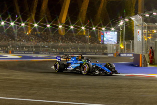 RECORD DATE NOT STATED 9th October 2026; Marina Bay, Singapore; Formula 1, Singapore Grand Prix, Free Practice and Sprint Qualifying Day; Alexander Albon (23) of Thailand and Atlassian Williams F1 Team during qualifying StephenxBlackberry