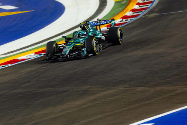 RECORD DATE NOT STATED 9th October 2026; Marina Bay, Singapore; Formula 1, Singapore Grand Prix, Free Practice and Sprint Qualifying Day; Fernando Alonso (14) of Spain and Aston Martin Aramco Formula One Team during qualifying StephenxBlackberry