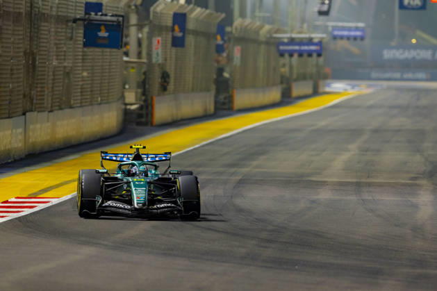 RECORD DATE NOT STATED 9th October 2026; Marina Bay, Singapore; Formula 1, Singapore Grand Prix, Free Practice and Sprint Qualifying Day; Fernando Alonso (14) of Spain and Aston Martin Aramco Formula One Team during qualifying StephenxBlackberry
