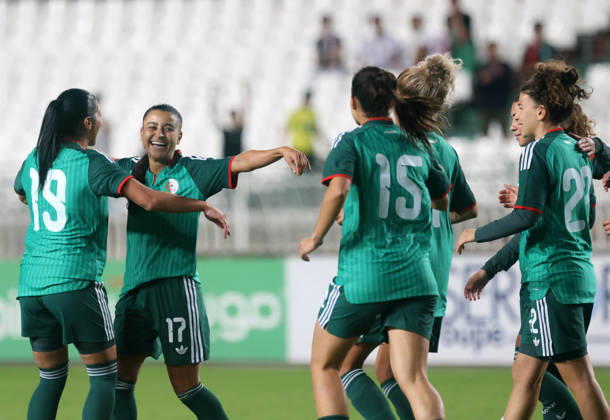 Algerie vs Republique centrafricaine feminine (Qualifications JO Belloumou Ines (L) Joueuse d Algerie celebre le Bute contre Republique centrafricaine, lors du match Algerie contre Republique centrafricaine feminine, Qualifications JO Los Angeles 2028, au Stade de 5 Juillet a Alger, en Algerie, le 09 Octobre 2026 (Photo By Billel Bensalem APPImages) Alger Algerie Copyright: xAlgÃ riexPressexPhotosxAPPxBillelxBensalemx xAPPxImagesx 670A1887