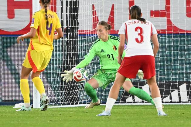 Belgium v Poland - FIFA Women s World Cup 2027 UEFA Qualifiers LEUVEN, BELGIUM - OCTOBER 09 : Seynhaeve Lowiese goalkeeper of Belgium stops the ball during the FIFA Women s World Cup 2027 UEFA European Qualifiers play-offs round 1 path 2 first leg match between Belgium and Poland on October 9, 2026 in Leuven, Belgium, 09 10 2026 Leuven Belgium  Copyright: xVincentxKalutx