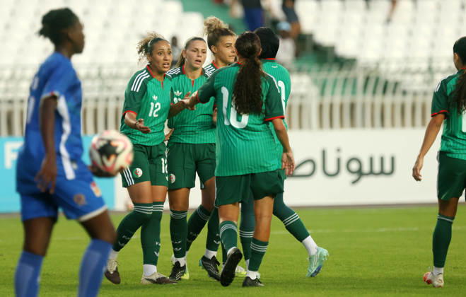 Algerie vs Republique centrafricaine feminine (Qualifications JO les Joueuse d Algerie celebre le Bute contre Republique centrafricaine, lors du match Algerie contre Republique centrafricaine feminine, Qualifications JO Los Angeles 2028, au Stade de 5 Juillet a Alger, en Algerie, le 09 Octobre 2026 (Photo By Billel Bensalem APPImages) Alger Algerie Copyright: xAlgà riexPressexPhotosxAPPxBillelxBensalemx xAPPxImagesx 670A1768