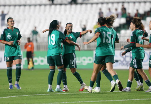 Algerie vs Republique centrafricaine feminine (Qualifications JO Belloumou Ines (L) Joueuse d Algerie celebre le Bute contre Republique centrafricaine, lors du match Algerie contre Republique centrafricaine feminine, Qualifications JO Los Angeles 2028, au Stade de 5 Juillet a Alger, en Algerie, le 09 Octobre 2026 (Photo By Billel Bensalem APPImages) Alger Algerie Copyright: xAlgà riexPressexPhotosxAPPxBillelxBensalemx xAPPxImagesx 670A1888