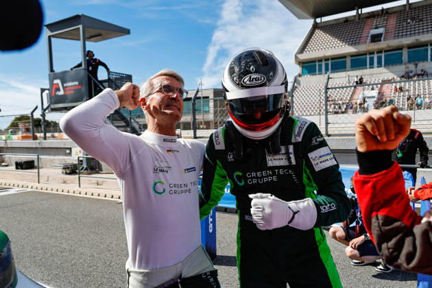 AUTO - MLC 2026 - PORTIMAO 71 AUST Stefan (ger), FERNANDEZ-LASER Felipe (ger), Rinaldi Racing, Ligier JS P325 - Toyota, LMP3 Pro Am, portrait podium, portrait celebration during the 6th round of the 2026 Michelin Le Mans Cup on the Autodromo Internacional do Algarve from October 8 to 10, 2026 in Portimao, Portugal - PortimaoPortugal Copyright: xPauloxMariax