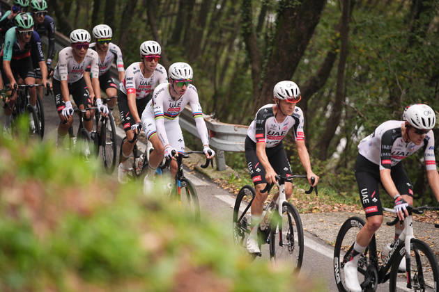 The race , Breakaway on the Val Piana climb, 1USA s Brandon McNulty of UAE Team Emirates XRG (C) during the 120th edition of the Il Lombardia, Tour of Lombardy cycling race, a 239 km one day race from Bergamo to Como on October 10, 2026, Italy.  Copyright: xMarcoxAlpozzi LaPressex