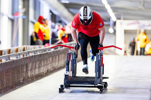 October 10, 2026, GER, Bobsleigh, Season 26–27, Men, Central Performance Test in Bobsleigh: Push Test. Traditionally, German bobsled pilots and their pushers have gathered in Oberhof for a test of strength. 98559 Oberhof LOTTO Thuringia EISARENA Oberhof Training Hall Start Facility Thuringia Germany