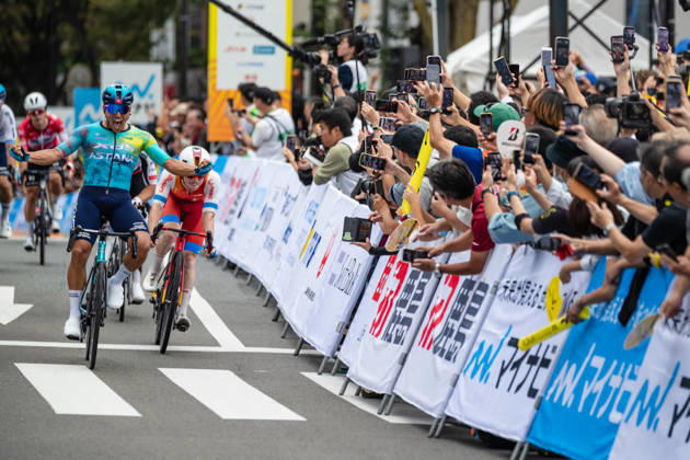 Tour De Kyushu Stage Finishes In Fukuoka s Tenjin For The First Time Matteo Malucelli of XDS Astana Team wins Stage 1 of the Mynavi Tour de Kyushu 2026 at the finish line on Tenjin Bridge in Fukuoka, Japan, on October 10, 2026. The Italian won the 152.0-kilometer Saga-Fukuoka stage in 3 hours 9 minutes 51 seconds, ahead of Luke Mudgway (Li Ning Star) and Alessio Delle Vedove (XDS Astana Team), and took the general and points classification leads. It was the first time the race finished in Tenjin, the commercial heart of Fukuoka, where a parade, stage events and food stalls marked the day. The race, first held in 2023 and part of the UCI Asia Tour (2.1 category), runs October 9-12 through six Kyushu prefectures under the official title We stand with Kumamoto. Mynavi Tour de Kyushu 2026, adopted to support areas affected by the Kumamoto earthquake. Fukuoka Japan  Copyright: xRyoxChix originalFilename:zhi-tourdeky261010_nptcv.jpg