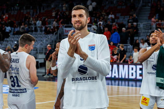 Kresimir Nikic, Syntainics MBC, 09, celebrating, celebration, positive emotions, positive emotion, end of the game, still image, single photo, portrait, BMA365 Bamberg Baskets vs. Syntainics MBC, basketball, easyCredit BBL, Matchday 5, October 10, 2026 BMA365 Bamberg Baskets vs. Syntainics MBC, basketball, easyCredit BBL, Matchday 5, October 10, 2026 Bamberg Copyright: xEibner-Pressefoto G.xSantemizx EP_EER