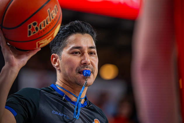 1 Basketball Bundesliga, easyCredit BBL, 2026–2027 Season, Men s Division, Regular Season, Matchday 5, October 10, 2026, RASTA Vechta vs. ratiopharm Ulm; The referees during the game at the RASTA Dome in Vechta, Lower Saxony, Germany