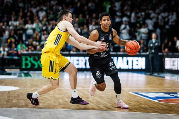 Eli Brooks of the Gladiators Trier goes head-to-head with Jonas Mattisseck of Alba Berlin; Action: Vet Concept Gladiators Trier vs. Alba Berlin, Basketball, easyCredit BBL, Matchday 5, 2026–2027 Season, October 10, 2026, Vet Concept Gladiators Trier vs. Alba Berlin, Basketball, easyCredit BBL, Matchday 5, 2026–2027 Season, October 10, 2026 Copyright: xEibnerxPressefotox EP_ANS