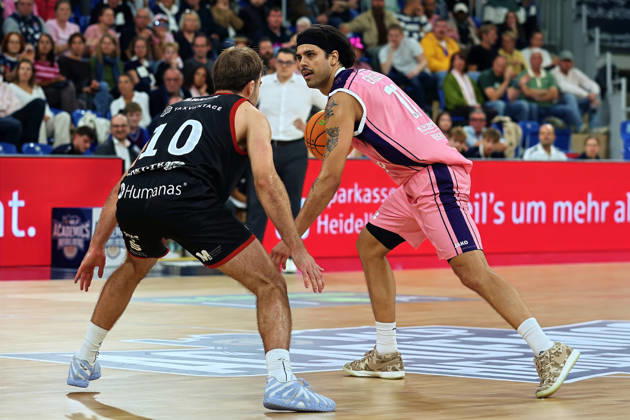 From left in a one-on-one matchup: Sebastian Brach (SBB Baskets Wolmirstedt), 10, Erol Ersek (MLP Academics Heidelberg), 11 GER BBL MLP Academics Heidelberg vs. SBB Baskets Wolmirstedt, Basketball Barmer 2, Basketball Bundesliga ProA, Matchday 4, 2026–2027 Season, October 10, 2026, GER, MLP Academics Heidelberg vs. SBB Baskets Wolmirstedt, Basketball Barmer 2 Basketball Bundesliga ProA Matchday 4, 2026–2027 season, October 10, 2026, Heidelberg Copyright: xEibner-Pressefoto JoergxHirschx EP_JHH