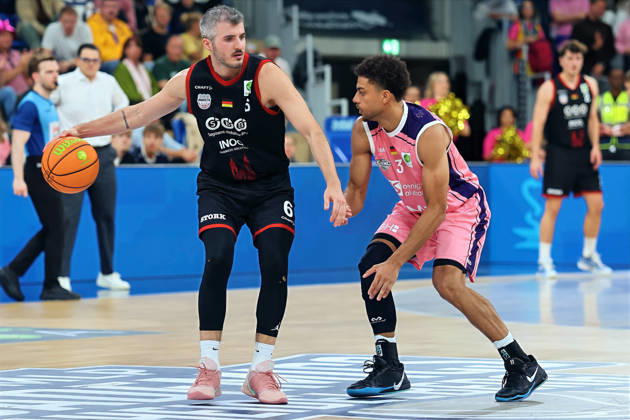 From left: Martin Bogdanov, SBB Baskets Wolmirstedt, 6; Kevin McClain, MLP Academics Heidelberg, 03 GER BBL MLP Academics Heidelberg SBB Baskets Wolmirstedt Basketball Barmer 2 Basketball Bundesliga ProA Matchday 4, 2026–2027 Season, October 10, 2026 GER MLP Academics Heidelberg SBB Baskets Wolmirstedt, Basketball Barmer 2 Basketball Bundesliga ProA Matchday 4, 2026–2027 Season, October 10, 2026, Heidelberg Copyright: xEibner-Pressefoto JoergxHirschx EP_JHH