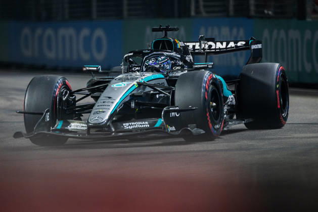 Marina Bay Street Circuit, Singapore, Singapore. 10.October.2026; George Russell of Great Britain and Mercedes-AMG PETRONAS F1 Team during qualifying Formula One Singapore Grand Prix  aflo_354967783 JayxHiranox