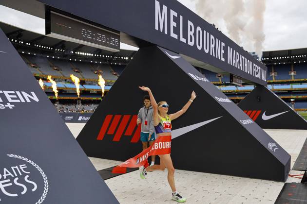 October 11, 2026, Melbourne, Victoria State, Australia: Camille French of New Zealand crosses the finish line to win the womenoââ s marathon during the 2026 Melbourne Marathon Festival..The Nike Melbourne Marathon Festival brings together elite athletes, recreational runners and participants of different ages and abilities for a major running event in Melbourne. The 2026 festival is expected to attract approximately 66,000 participants across all events over two days, including 20,000 runners in the full marathon. The festival features multiple distances, with participants finishing inside the Melbourne Cricket Ground Melbourne Australia - ZUMAs197 20261011_aaa_s197_004 Copyright: xYexMyoxKhantx Melbourne Marathon Festival In Melbourne, Australia †11 Oct 2026 - ZUMA0869 0869138383st Copyright: xIMAGO YexMyoxKhantx