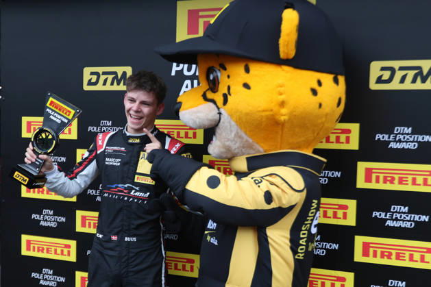 Hockenheim, Germany, October 9–11, 2026; DTM 2026 Season Finale at the Hockenheimring; Sunday, Qualifying 2; Pictured: Bastian Buus (DEN 29) with the DTM Dash mascot at the Hockenheimring, Baden-Württemberg Copyright: xFotostandx xFWMEDIAx
