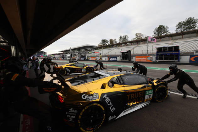 Hockenheim, Germany October 9–11, 2026 DTM 2026 Season Finale Hockenheimring Sunday Qualifying 2 Pictured: Maximilian Paul (GER 19) and Mirko Bortolotti (ITA 63) are being pushed into the garage by their Grasser Racing Team Lamborghini in the pit lane Hockenheimheimring, Baden-Württemberg Copyright: xFotostandx xFWMEDIAx