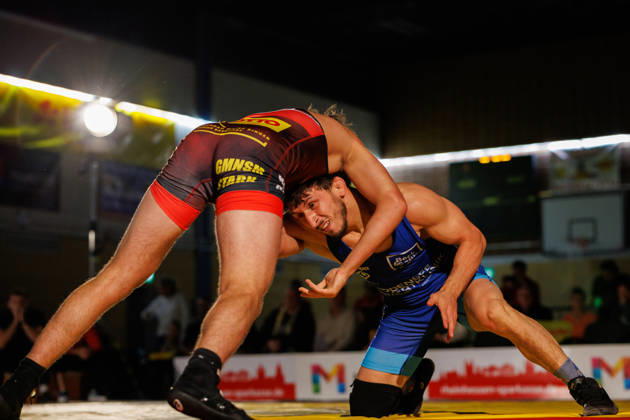 DRB BIRTAT Bundesliga, Day 6 of Competition, ASV Mainz 88 vs. KG Baienfurt Ravensburg, Mainz, October 10, 2026 Match between John Keterling (red), ASV Mainz 88, and Norik Harutyunyan (blue), KG Baienfurt Ravensburg, freestyle up to 61 kg DRB BIRTAT Bundesliga, Day 6 of Competition, ASV Mainz 88 vs. KG Baienfurt Ravensburg, Sporthalle am Großen Sand, Mainz, October 10, 2026 Copyright: xBEAUTIFULxSPORTS Hahnex