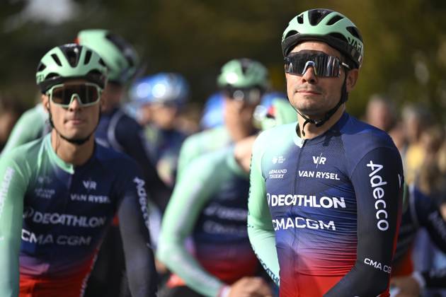 Paris Tours 2026 Cycling Race TOURS, FRANCE - OCTOBER 11 : Bissegger Stefan (SUI) of Decathlon CMA CGM Team during the 120th edition of Paris Tours an UCI ProSeries 1.Pro one day cycling road race for Men Elite of 216.2 km with start in Chartres and finish in Tours on October 11, 2026 in Tours, France, 11 10 2026 ( Motordriver Guy De Vuyst - Tours France  Copyright: xNicoxVereeckenx