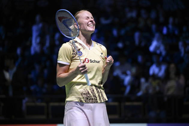 LKS 20261011 Mia Blichfeldt of Denmark reacts after winning women s singles match against Ratchanok Intanon of Thailand (not pictured) during the finals at the badminton Clash of Clans Arctic Open 2026 tournament in Vantaa, Finland, on October 11, 2026. - ANTTI AIMO-KOIVISTO Finland KQFovmEnbho  Copyright: xAnttixAimo-Koivistox KQFovmEnbho