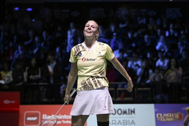 Mia Blichfeldt of Denmark reacts after winning women s singles match against Ratchanok Intanon of Thailand (not pictured) during the finals at the badminton Clash of Clans Arctic Open 2026 tournament in Vantaa, Finland, on October 11, 2026. - ANTTI AIMO-KOIVISTO Finland lrJOTPMUeTM  Copyright: xAnttixAimo-Koivistox lrJOTPMUeTM