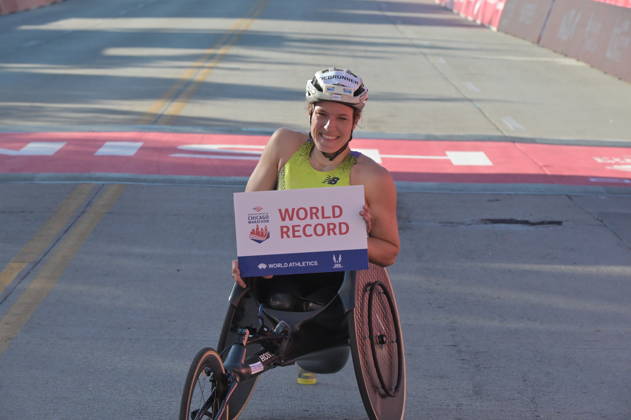 Chicago Marathon 2026 CHICAGO, UNITED STATES - OCTOBER 11: Swiss wheelchair racer Catherine Debrunner wins women’s professional wheelchair division in an unofficial world record time of 1:33:16 at the 2026 Bank of America Chicago Marathon in Chicago, United States on October 11, 2026. Jacek Boczarski Anadolu Chicago United States. Editorial use only. Please get in touch for any other usage.  Copyright: x2026xAnadoluxJacekxBoczarskix