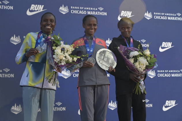 Chicago Marathon 2026 CHICAGO, ILLINOIS - OCTOBER 11: Ethiopian runner Hawi Feysa (C) wins the women s professional division at the 48th Bank of America Chicago Marathon in Chicago, United States on October 11, 2026. Over 55,000 participants competed on the 26.2-mile course starting and finishing in Grant Park. Sharon Lokedi took silver medal and Brigid Kosgei took the bronze medal. Jacek Boczarski Anadolu Chicago United States. Editorial use only. Please get in touch for any other usage.  Copyright: x2026xAnadoluxJacekxBoczarskix