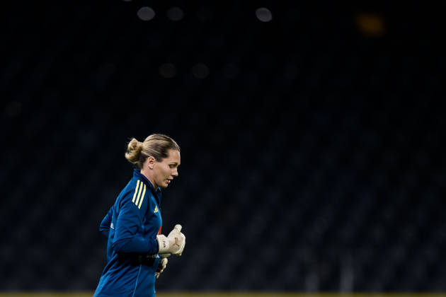 October 12, 2026: Goalkeeper Jennifer Falk of the Swedish women’s national soccer team during a training session on October 12, 2026 in Stockholm. Photo by Emma Wallskog, BILDBYRAN, code EW JZ0768. soccer, football, soccer, World Cup qualifiers, FIFA Women’s World Cup qualifiers, training, Sweden, women’s soccer Copyright: EMMAxWALLSKOG BB261012EW013