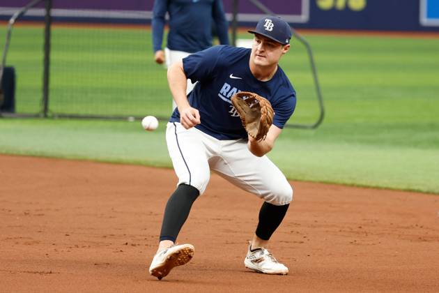 October 12, 2026, St. Petersburg, Florida, USA: Tampa Bay Rays second baseman Ben Williamson 15 fields ground balls ahead of a game against the Cleveland Guardians at Tropicana Field on Monday, Oct. 12, 2026, in St. Petersburg. St. Petersburg USA - ZUMAs70_ 20261012_zan_s70_024 Copyright: xJeffereexWoox St. Petersburg USA - ZUMA0869 0869258566st Copyright: xIMAGO JeffereexWoox