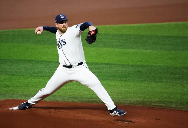 October 12, 2026, St. Petersburg, Florida, USA: Tampa Bay Rays starting pitcher Drew Rasmussen (57) delivers from the mound against the Cleveland Guardians in the first inning during the American League Championship Series game 1 at Tropicana Field on Monday, Oct. 12, 2026 in St. Petersburg. St. Petersburg USA - ZUMAs70_ 0869261348st Copyright: xDirkxShaddx