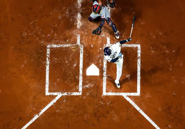 October 12, 2026, St. Petersburg, Florida, USA: Tampa Bay Rays third baseman Junior Caminero (13) hits a single scoring designated hitter Yandy DoÂ­az (2) for the first run of the game in the first inning against the Cleveland Guardians during the American League Championship Series game 1 at Tropicana Field on Monday, Oct. 12, 2026 in St. Petersburg. St. Petersburg USA - ZUMAs70_ 0869261492st Copyright: xDirkxShaddx