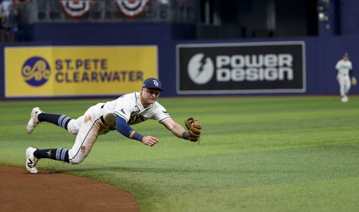 October 12, 2026, St. Petersburg, Florida, USA: Tampa Bay Rays second baseman Ben Williamson (15) fields a hit by Cleveland Guardians right fielder Jo Adell (7) during the third inning of Game 1 of the American League Championship Series between the Tampa Bay Rays and the Cleveland Guardians on Monday, Oct. 12, 2026, at Tropicana Field in St. Petersburg. St. Petersburg USA - ZUMAs70_ 0869261799st Copyright: xDirkxShaddx