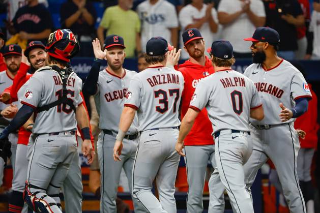 October 12, 2026, St. Petersburg, Florida, USA: The Cleveland Guardians celebrate, when they defeat the Tampa Bay Rays, 7-3, during the end of the game at Tropicana Field on Monday, Oct. 12, 2026, in St. Petersburg. St. Petersburg USA - ZUMAs70_ 0869264099st Copyright: xJeffereexWoox