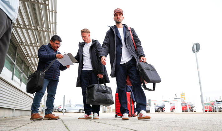 October 13, 2026, Stuttgart, Soccer, UEFA Champions League, 2026–2027 season, VfB Stuttgart flies to Bratislava, departure, Chris Führich, Atakan Karazor