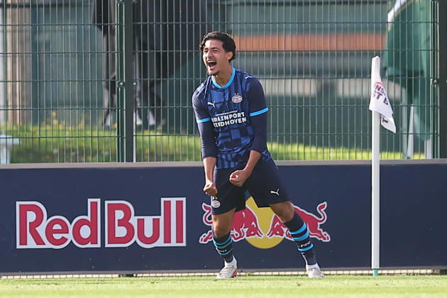 RB Leipzig U19 vs. PSV Eindhoven U19, UEFA Youth League, Leipzig, October 13, 2026, Cottaweg Training Center, Soccer, 2026–2027 Season, U19 Juniors, UEFA Youth League, Matchday 2, RB Leipzig U19 vs. PSV Eindhoven U19 1–6 (1–1), Pictured: Goal for Eindhoven, goal celebration after the 1–3, goal scorer Emre Duran Can (14), Eindhoven, For editorial use only, UEFA regulations prohibit any use of photographs as image sequences and or quasi-video,