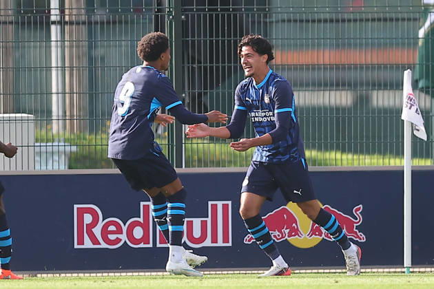 RB Leipzig U19 vs. PSV Eindhoven U19, UEFA Youth League, Leipzig, October 13, 2026, Cottaweg Training Center, Soccer, 2026–2027 Season, U19 Juniors, UEFA Youth League, Matchday 2, RB Leipzig U19 vs. PSV Eindhoven U19 1–6 (1–1), Pictured: Goal for Eindhoven, goal celebration after the 1–3, goal scorer Emre Duran Can (14), Eindhoven, For editorial use only, UEFA regulations prohibit any use of photographs as image sequences and or quasi-video,