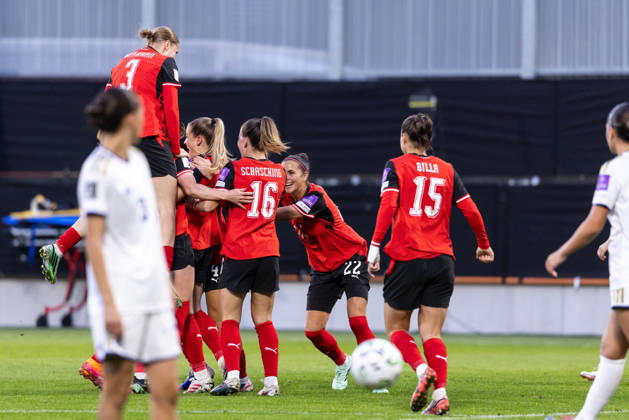 SOCCER - FIFA World Cup, WM, Weltmeisterschaft, Fussball 2027, quali, AUT vs KOS VIENNA,AUSTRIA,13.OCT.26 - SOCCER - FIFA Women s World Cup 2027, european qualifiers, OEFB international match, Länderspiel, Nationalmannschaft Austria vs Kosovo. Image shows the rejoicing of AUT with Marie Hoebinger (AUT). GEPAxpictures xArminxRauthner