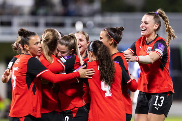 SOCCER - FIFA World Cup, WM, Weltmeisterschaft, Fussball 2027, quali, AUT vs KOS VIENNA,AUSTRIA,13.OCT.26 - SOCCER - FIFA Women s World Cup 2027, european qualifiers, OEFB international match, Länderspiel, Nationalmannschaft Austria vs Kosovo. Image shows the rejoicing of AUT with Sarah Puntigam (AUT). GEPAxpictures xArminxRauthner