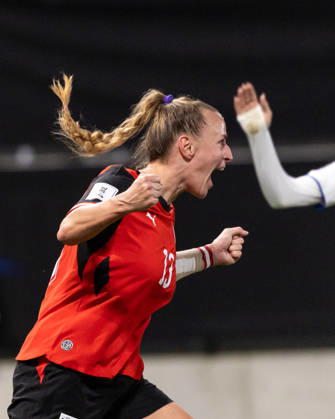 SOCCER - FIFA World Cup, WM, Weltmeisterschaft, Fussball 2027, quali, AUT vs KOS VIENNA,AUSTRIA,13.OCT.26 - SOCCER - FIFA Women s World Cup 2027, european qualifiers, OEFB international match, Länderspiel, Nationalmannschaft Austria vs Kosovo. Image shows the rejoicing of Virginia Kirchberger (AUT). GEPAxpictures xArminxRauthner