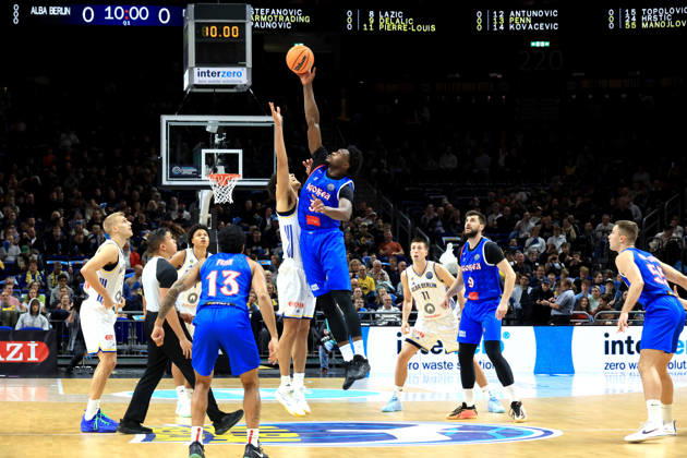 October 13, 2026, Germany, GER, DEU, Basketball, Champions League (BCL), Day 1, 2026–2027 Season, Berlin, ALBA Berlin vs. Igokea Anstoss, BRANDON ANGEL ALBA Berlin 21, Joel Armotrading Igokea 3, nordphoto GmbH, Engler Berlin, Uber Arena Berlin, Germany Copyright: xNordphotox xEnglerx