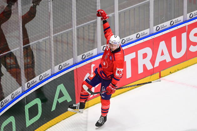 Ice hockey, Eishockey Champions League match: HC Dynamo Pardubice vs Vaxjo Lakers Hockey Club in Pardubice, Czech Republic, October 13, 2026. Jachym Kondelik of Pardubice celebrates goal. (CTKxPhoto JosefxVostarek) CTKPhotoP2026101307656  CTKPhotoP2026101307656