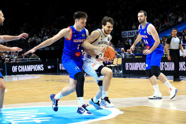 October 13, 2026, Germany, GER, DEU, Basketball, Champions League (BCL), Day 1, 2026–2027 Season, Berlin, ALBA Berlin vs. Igokea, JONAS MATTISSECK (ALBA Berlin 9), Uros Paunovic (Igokea 7), Petar Kovacevic (Igokea 14), nordphoto GmbH, Engler Berlin, Uber Arena Berlin, Germany Copyright: xNordphotox xEnglerx