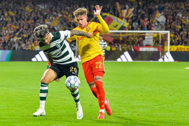 FOOTBALL : RC Lens vs Sporting Club Portugal - Ligue des Champions - Phase de Ligue - Journée 2 - 13 10 2026 Maxi Araujo (Sporting Club Portugal) Michal Skoras (RC Lens) LensFrance Copyright: xBaptistexAutissierx