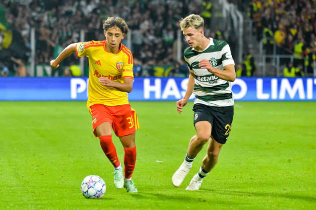 FOOTBALL : RC Lens vs Sporting Club Portugal - Ligue des Champions - Phase de Ligue - Journée 2 - 13 10 2026 Mezian Mesloub (RC Lens) Jesse Derry (Sporting Club Portugal) LensFrance Copyright: xBaptistexAutissierx
