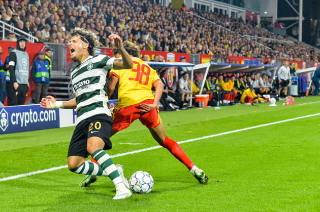 FOOTBALL : RC Lens vs Sporting Club Portugal - Ligue des Champions - Phase de Ligue - Journée 2 - 13 10 2026 Maxi Araujo (Sporting Club Portugal) Mezian Mesloub (RC Lens) LensFrance Copyright: xBaptistexAutissierx