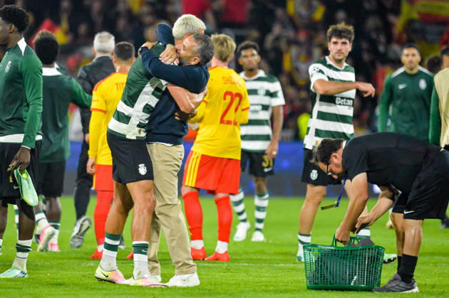 FOOTBALL : RC Lens vs Sporting Club Portugal - Ligue des Champions - Phase de Ligue - Journée 2 - 13 10 2026 Rui Borges (Sporting Club Portugal) Silas Andersen (Sporting Club Portugal) LensFrance Copyright: xBaptistexAutissierx