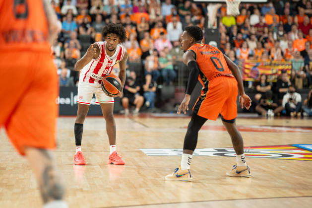 EuroLeague Round 5 match between Valencia Basket and Olympiacos Piraeu Jean Montero of Olympiacos Piraeus in action during the EuroLeague Round 5 match between Valencia Basket and Olympiacos Piraeu at Roig Arena, (Valencia ) on October 13, 2026. Copyright: xVicentexVidalxFernandezx