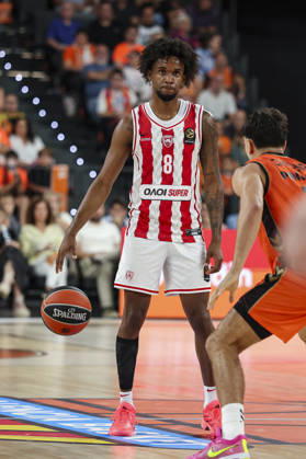 October 13, 2026, Valencia, Valencia, Spain: Jean Montero of Olympiacos Piraeus in action during the Euroleague Basketball Regular Season Round 5 game between Valencia Basket and Olympiacos Piraeus Roster at Roig Arena on October 13, 2026 in Valencia, Spain. Valencia Spain - ZUMAa181 20261013_zaa_a181_062 Copyright: xIrinaxR.xHx