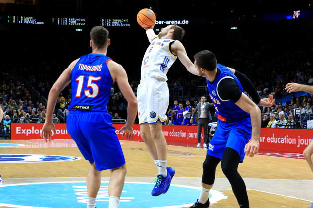 October 13, 2026, Germany, GER, DEU, Basketball, Champions League (BCL), Day 1, 2026–2027 Season, Berlin, ALBA Berlin vs. Igokea MALTE DELOW ALBA Berlin 6, Djordje Topolovic Igokea 15, Aleksandar Lazic Igokea 8 nordphoto GmbH Engler Berlin Uber Arena Berlin Germany Copyright: xNordphotox xEnglerx